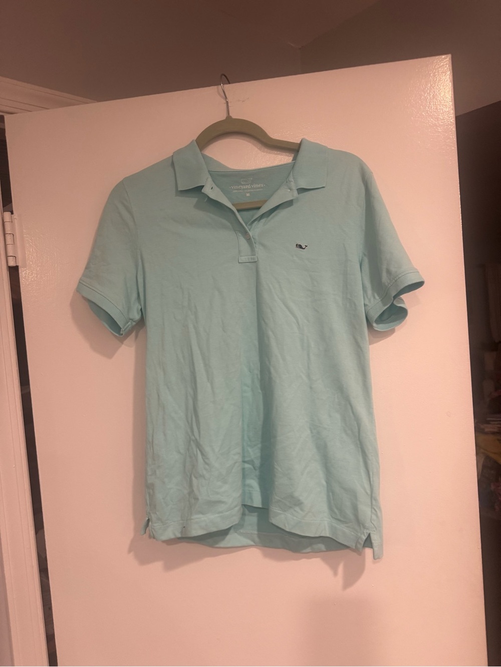 Women’s Vineyard Vines Light Aqua Whale Polo Shirt- size medium